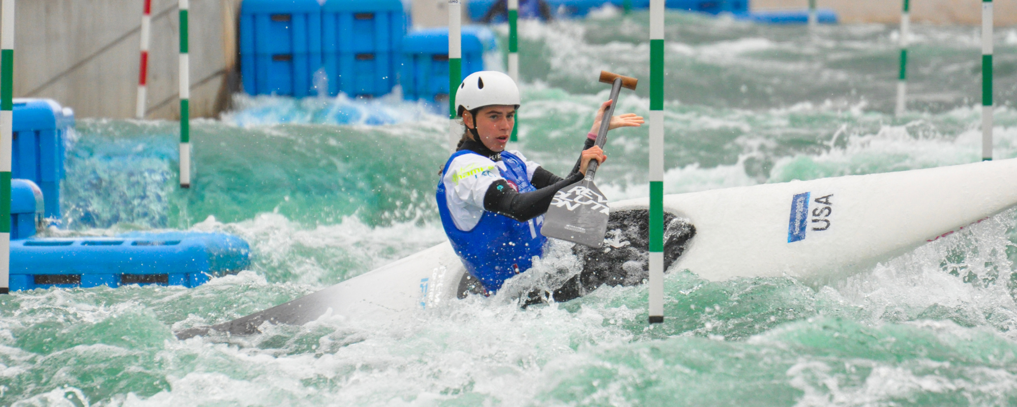 Marcella Altman competes in a Canoe Slalom event at the 2024 Olympic Team Trials at RIVERSPORT OKC
